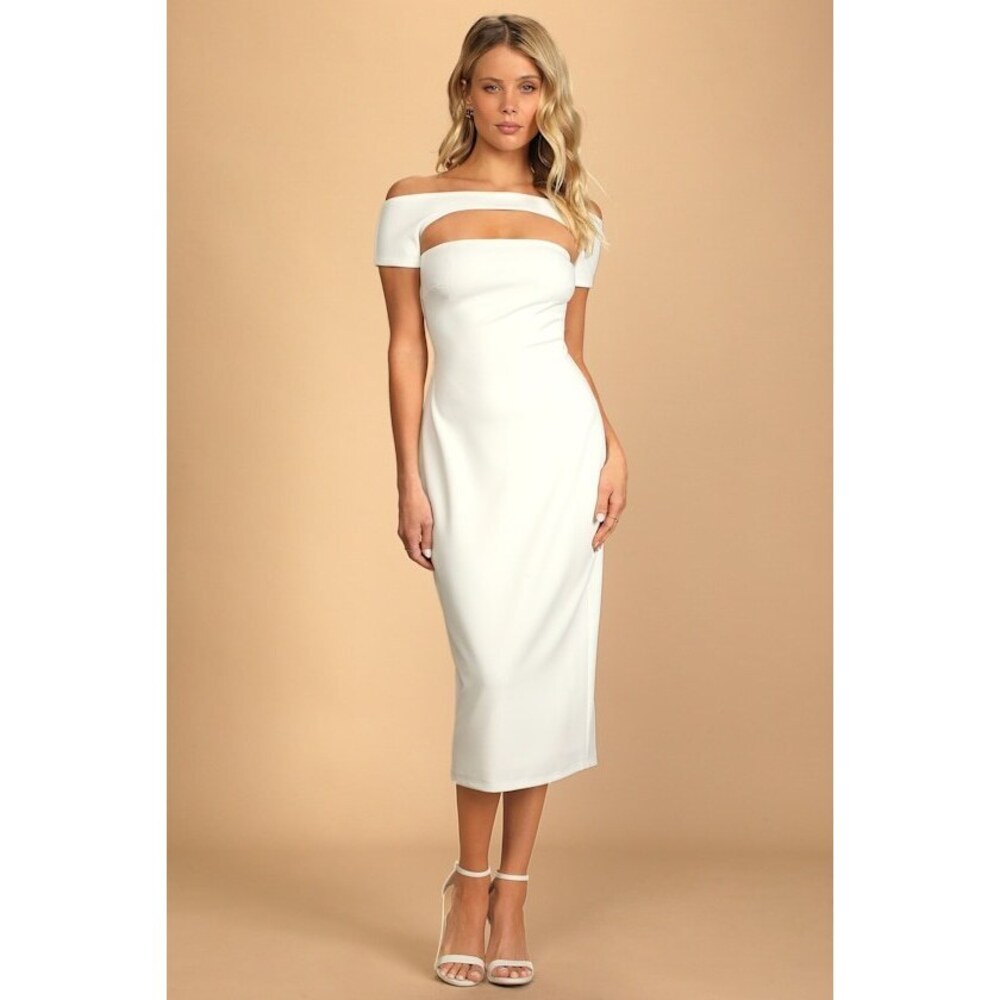 Lulus Make A Toast White Off-the-shoulder Cutout Midi Dress - Size M